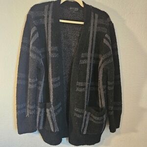 Barefoot Dreams women large black gray cardigan granpacore cabincore academia